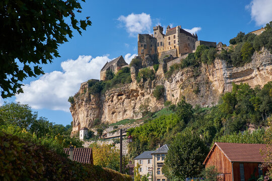 perched old castle in the mountains, Beynac-et-Casenac, France