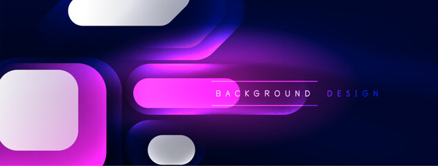 Fototapeta premium Glowing neon geometric elements abstract background. Neon light or laser show, electric impulse, power lines, techno quantum energy impulse, magic glowing dynamic lines