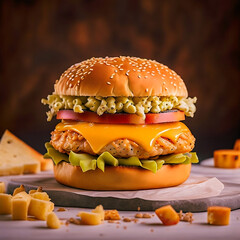 hamburger on a wooden table, burger photography