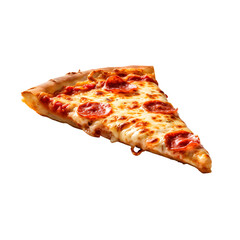 Pizza slice with salami, high resolution without background, suitable for advertising banners, image generated by Ai
