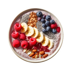 Smoothie bowl with fruit, high resolution without background, suitable for advertising banners, image generated by Ai