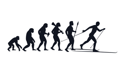 Fototapeta na wymiar Evolution from primate to skier