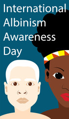 International Albinism Awareness Day. Albino boy next to an African woman.