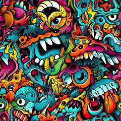 Psychedelic Street Jive: Vector Goofy Graffiti Art Patterns Generative AI 