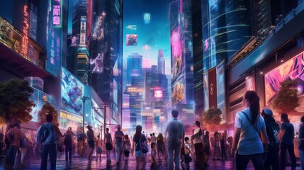 Fototapeta na wymiar Neon Dusk: A Glimpse into the Futuristic Cityscape. Generated AI