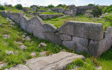 Temple of Athena remains in Erythrai antique city near Ildir (Cesme, Izmir province, Turkey) 