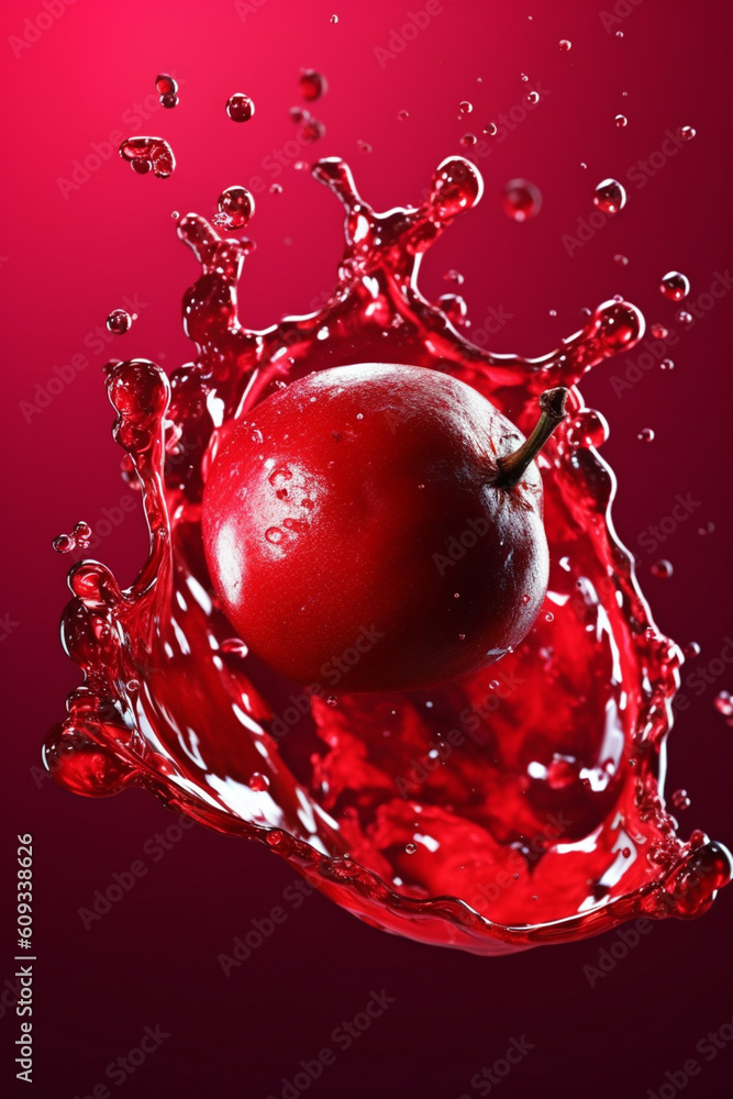 Poster an vibrant image of a cranberry splashed in bright paint, symbolizing freshness and health. generati