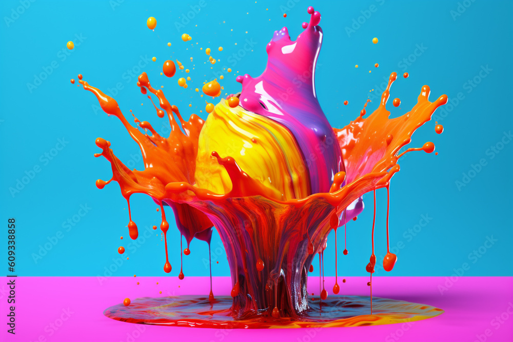 Poster an abstract surreal photograph of a date splashed in bright paint, symbolizing freshness and health.