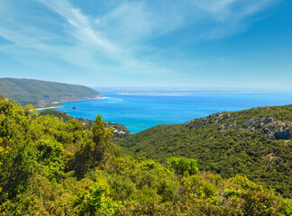Summer sea coast landscape. View from Nature Park of Arrabida  in Setubal, Portugal.