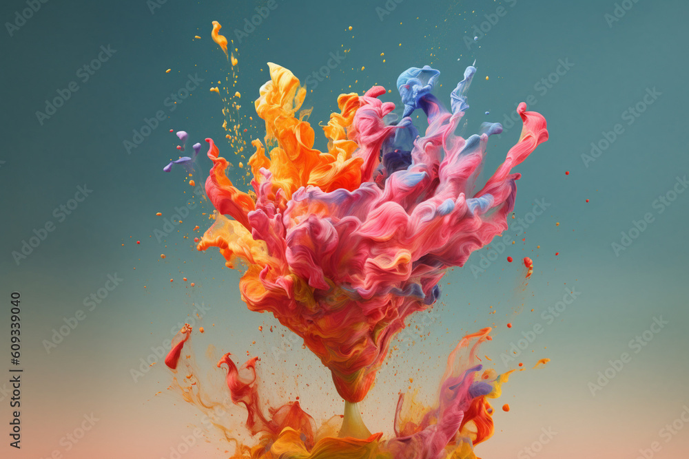 Aufkleber an abstract surreal photograph of a syrian rue (peganum harmala) splashed in bright paint, generativ