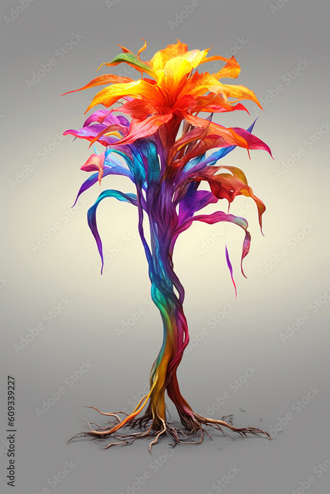 Poster an vibrant image of a african dream root (silene capensis) splashed in bright paint, generative ai t