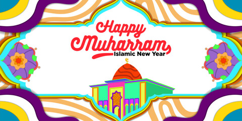 Vector Template Happy Muharram Islamic New Year with Cartoon Themes