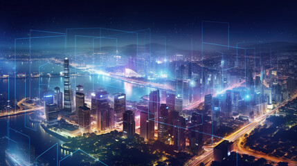 Fototapeta na wymiar Modern city with wireless network connection , Generative AI