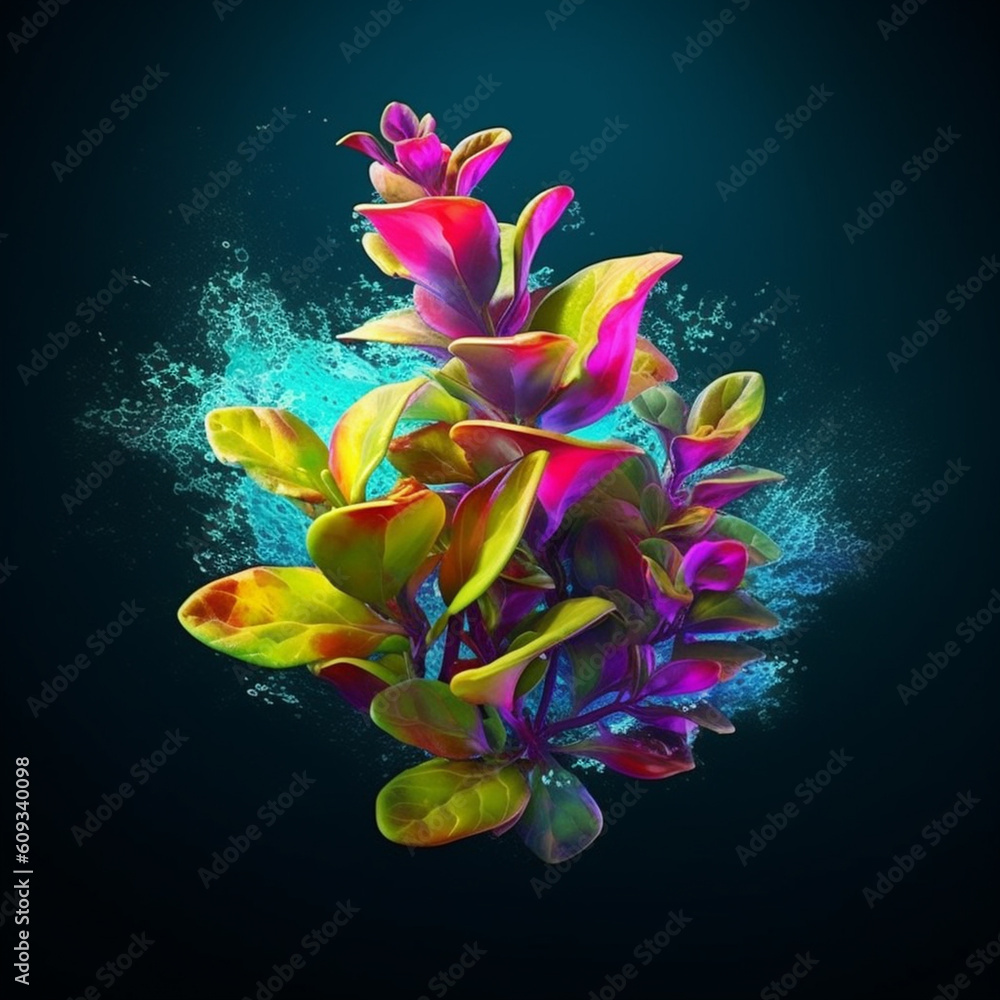 Poster an abstract surreal photograph of a marjoram splashed in bright paint. generative ai technology.