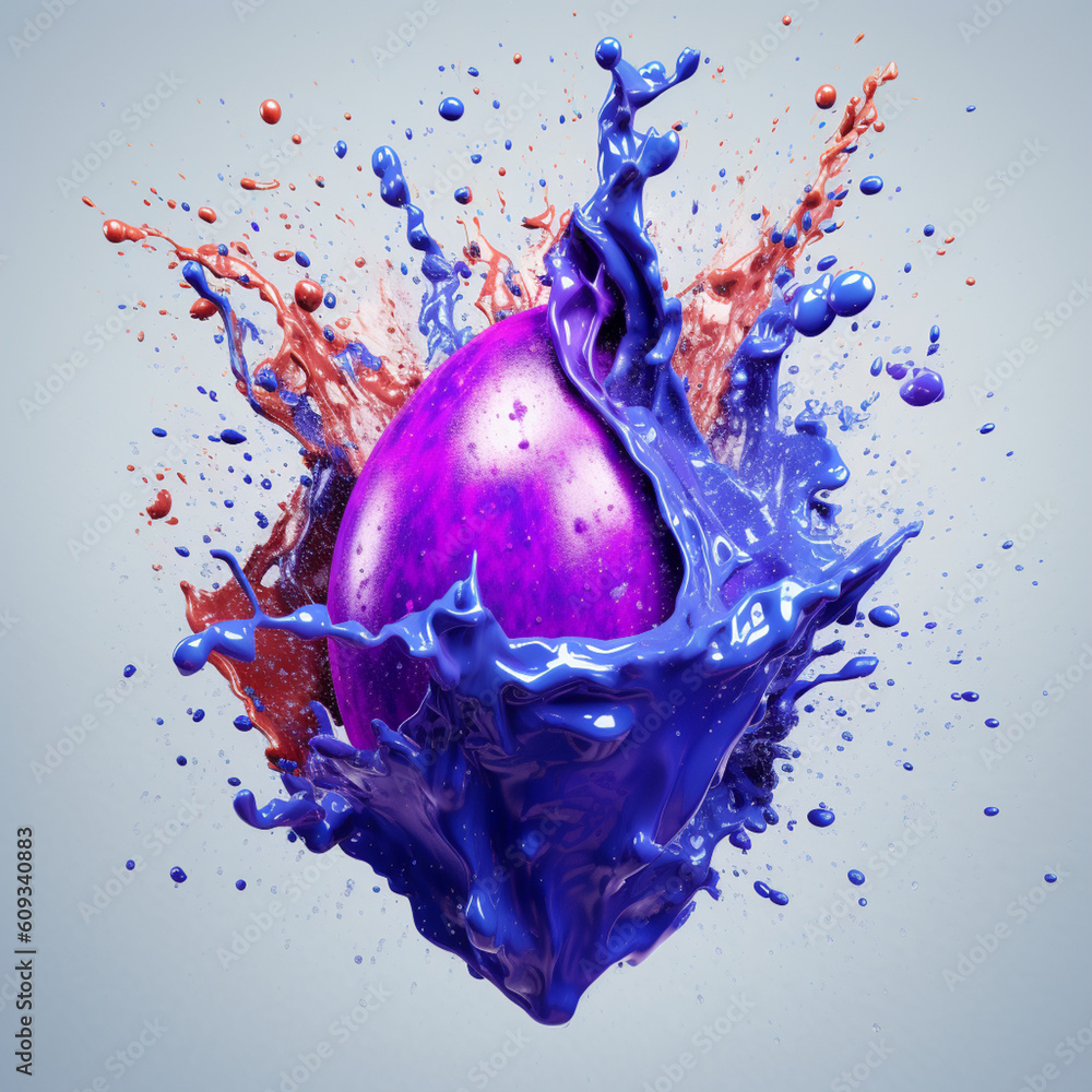 Poster an abstract surreal photograph of a iolite splashed in bright paint. generative ai technology.