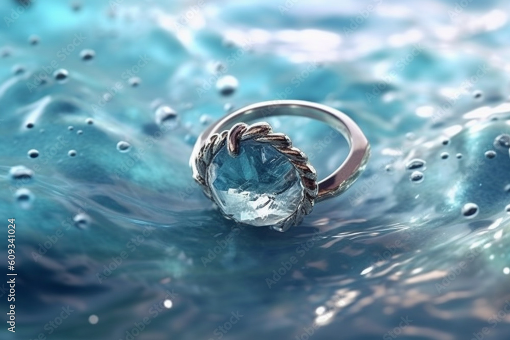 Leinwandbilder an image capturing a delicate silver ring adorned with a small aquamarine gemstone, reminiscent of t