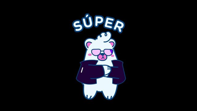 Cool Polar Bear Wearing Leather Jacket with super lettering animated background, green screen