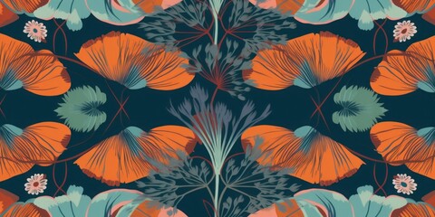 Modern exotic bohemian floral pattern. Collage vintage seamless print. Hand drawn cartoon style pattern, Generative AI