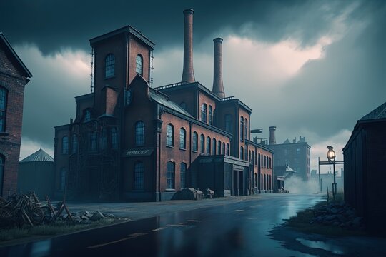 A dark Victorian industrial district, Coal fog, wet and dirty street, Peaky Blinders style
