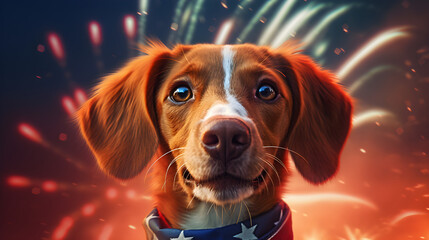 Happy dog on independence day 4th of July. Generative AI