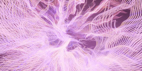 Illustration of a detailed 3D render of a vibrant purple string network 3d render