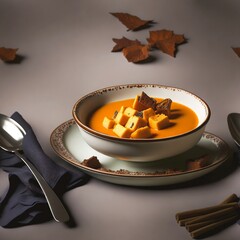 pumpkin soup in a bowl, soup photography, food photography