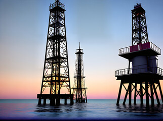 Dark oil rig 3D pastel model.