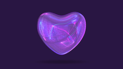 3d rendering of glossy heart isolated on purple background	