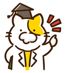 注目・強調するかわいい博士ねこのイラスト