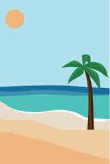 Fototapeta na wymiar Beach background for social media with sky,sand,sun, palm.