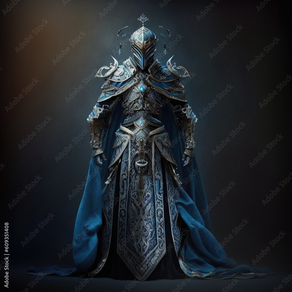 Wall mural The king sorcerer wearing ornate blue and silver armour with a robe