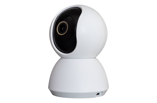 white indoor surveillance WiFi camera, baby monitor, isolated, with transparent background, png