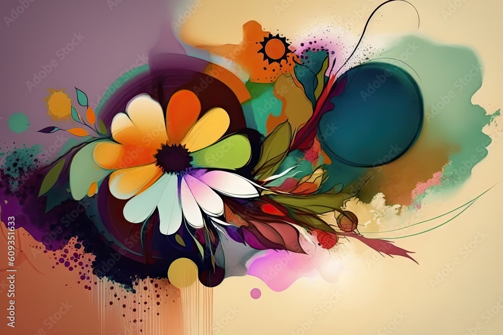 Poster abstract colorful background with floral elements and place for your text