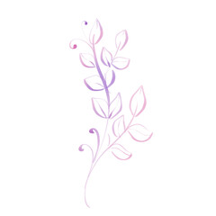 Pink doodle elements with leaves. Hand drawn line for floral ornaments, frames, designes