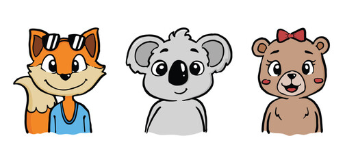 Vector illustration cute animal koala bear fox in hand drawn cartoon style © IzzulHaq