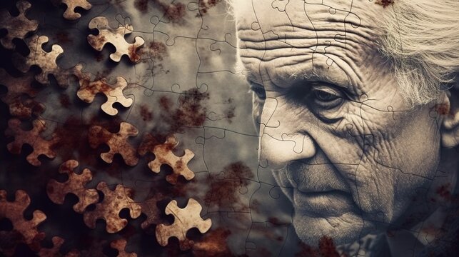 Senior with Alzheimer's or dementia,  Jigsaw puzzle Generative AI