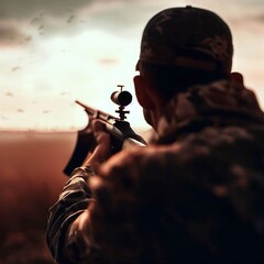 Hunting hunter rear view carries