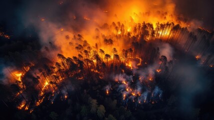 Fototapeta na wymiar Aerial view of forest fire. Generative Ai.