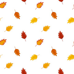 Red oak leaf fall on seamless pattern. Cartoon, Vector