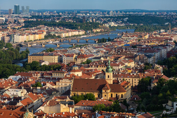 Fototapeta na wymiar Panorama of Prague at the golden hour