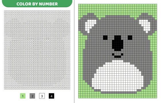 Coala bear squishmallow. Color by number. Pixel coloring book. Numbered squares. Game for kids. Vector