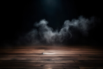 A table with smoke coming out of it and a black background. Generative Ai