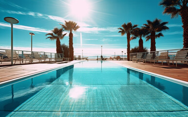 Fototapeta na wymiar pool large home water blue relaxation swimming palm summer luxury. Generative AI.