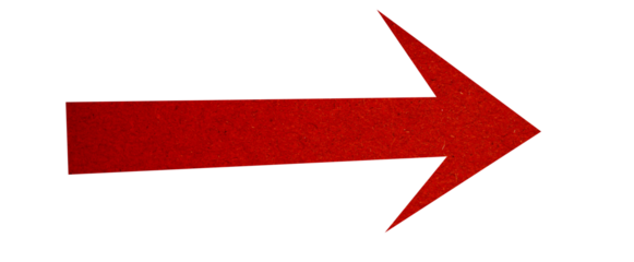 Red paper arrow sign on transparent background