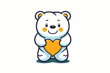 Cute cartoon polar bear with heart on white background. Vector illustration.