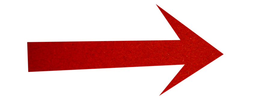 Red paper arrow sign on transparent background