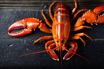 lemon seafood boiled background claw cooked red lobster crayfish crawfish food. Generative AI.