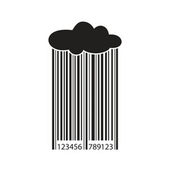 Bar code - cloud and rain. Black stripes falls from cloud. Barcode for scan, retail concept. Promotion campaign, marketing. monochromatic design for web, promo or print