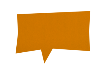 Orange paper speech bubble on transparent background. Blank chat bubble png.