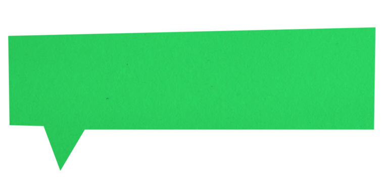 Green paper speech bubble on transparent background. Blank chat bubble png.